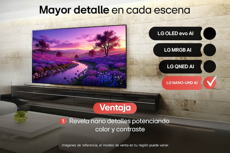 LG NANO 4K UHD AI NU85 con Nano Detail Enhancer muestra una imagen de pluma, impulsada por el procesador alpha AI que detecta texturas finas para mejorar el contraste y la profundidad y ofrecer una imagen 4K más clara y tridimensional.